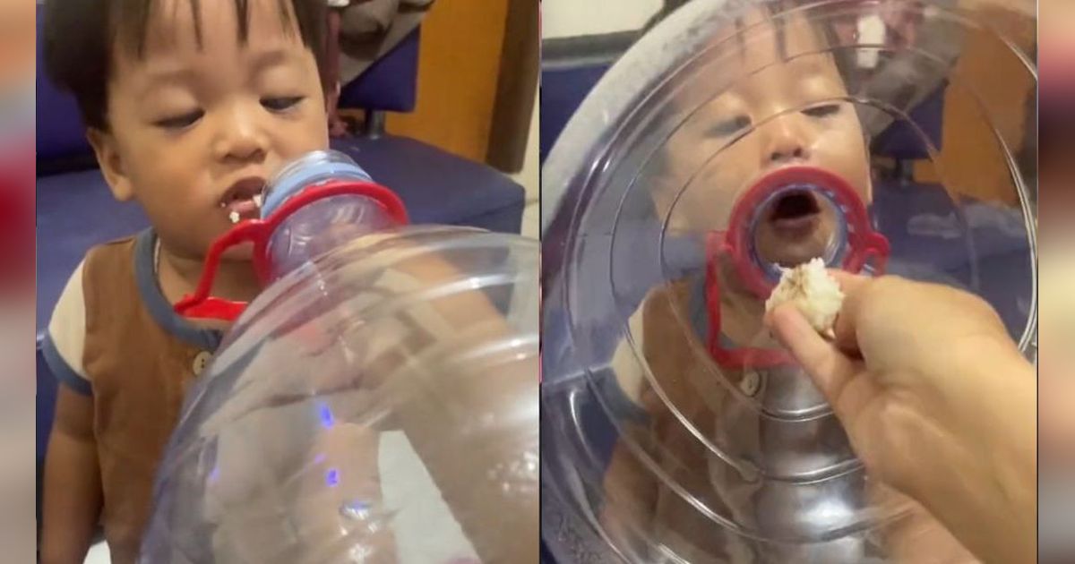 Orangtua Suapi Anak Pakai Galon Saat Susah Makan, Bikin Warganet Tepok Jidat