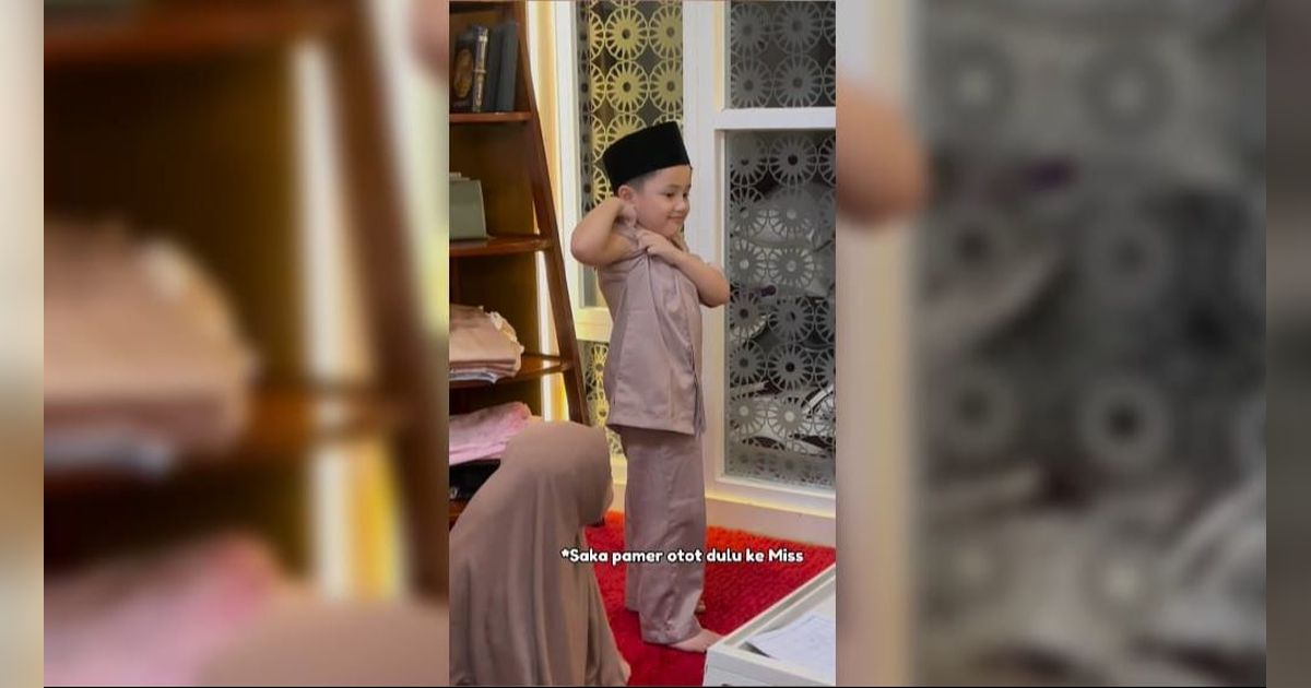 Bikin Ngakak! 8 Potret Lucu Saka Anak Bungsu Ussy Sulistiawaty & Andhika Malah Pamer Otot saat Akan Belajar Ngaji, Gurunya Sampai Tertawa