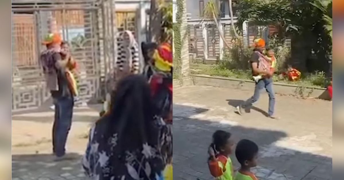 Jadi Satu-satunya Peserta Lelaki di Lomba Gendong Anak, Ayah Ini Bikin 'Meleleh' Warganet