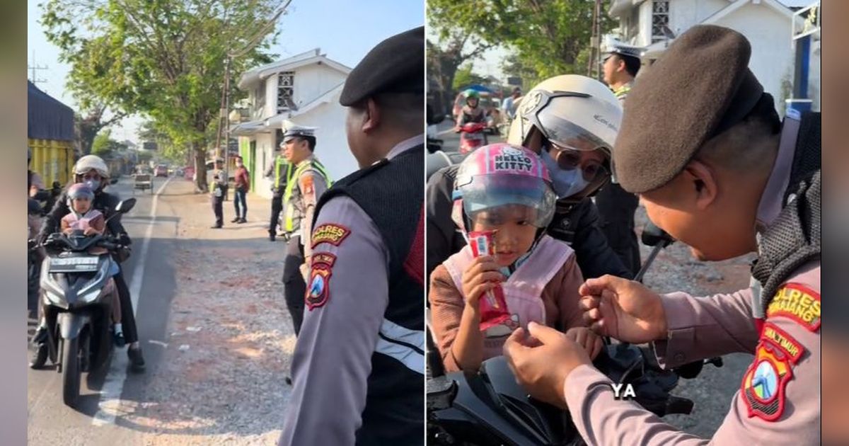 Momen Polisi Beri Hadiah saat Temui Anak yang Pakai Helm ketika Berkendara Bareng Orang Tuanya, Aksinya Banjir Pujian