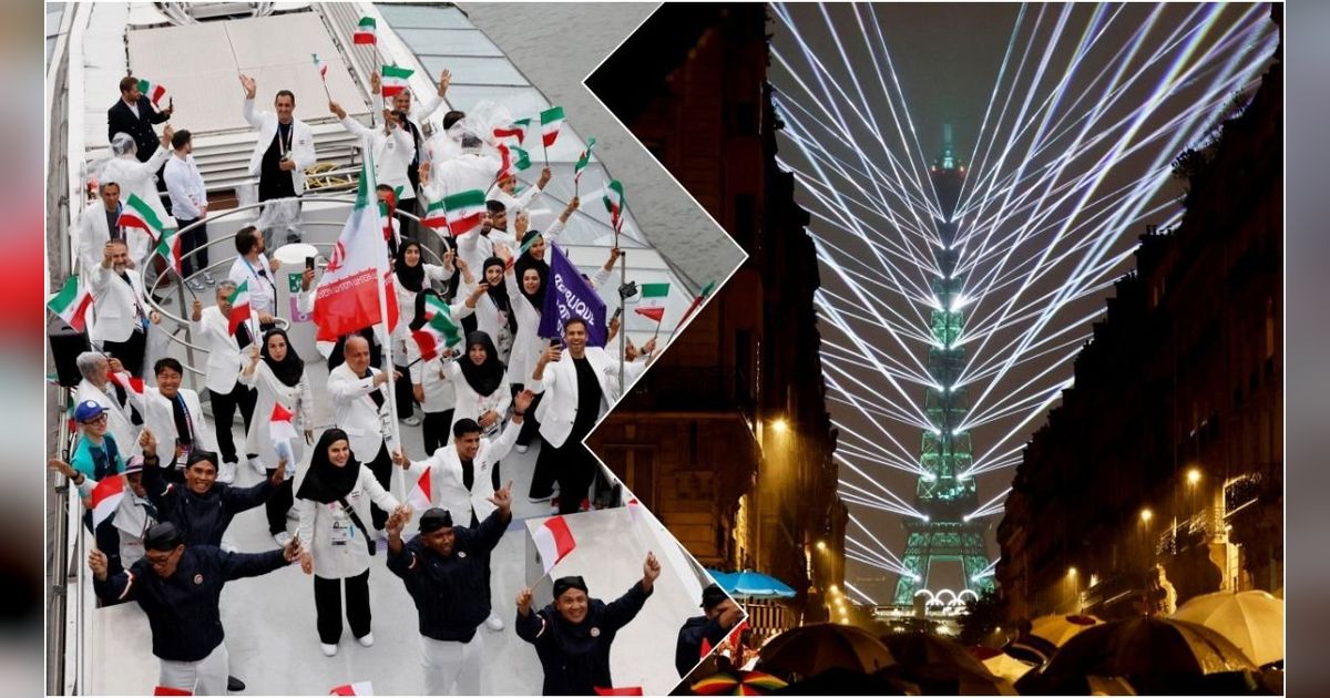 FOTO: Parade Kontingen Indonesia di Atas Kapal hingga Kilau Laser Menara Eiffel Terangi Pembukaan Olimpiade 2024 di Paris