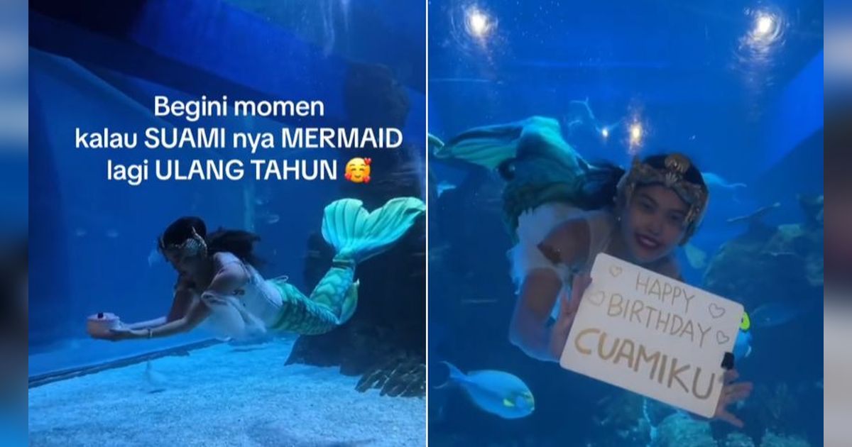 Jadi Mermaid, Aksi Wanita Beri Kejutan Manis untuk Suaminya yang Ulang Tahun Ini Curi Perhatian