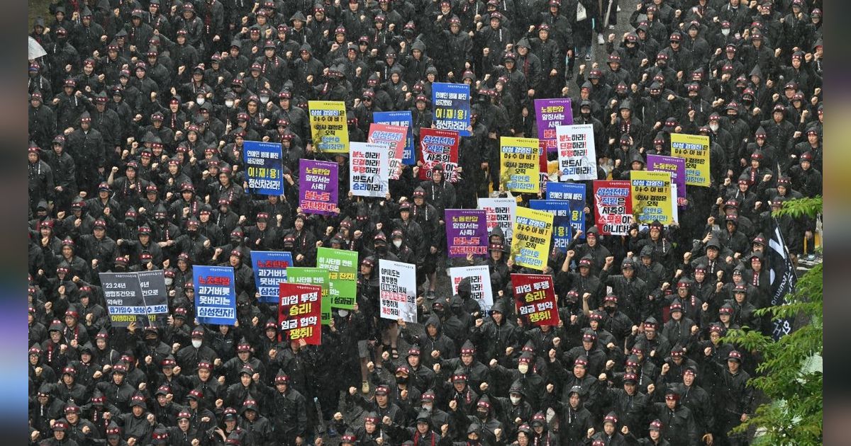 FOTO: Aksi Ribuan Buruh Samsung di Korea Selatan Demo Tuntut Kenaikan Gaji dan Tunjangan