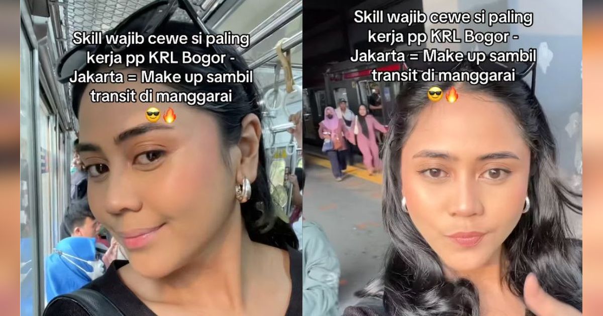 Wanita Rias Wajah di KRL Sambil Transit di Stasiun Manggarai Bikin Warganet Salut!