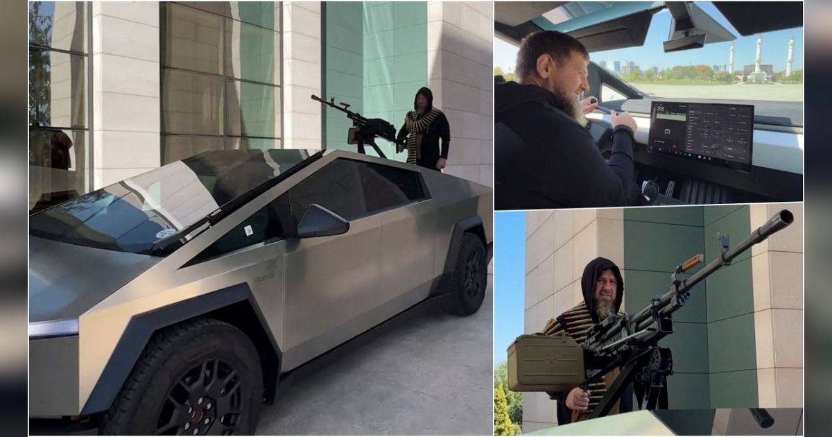 FOTO: Garang! Ini Penampakan Tesla Cybertruck Berubah Jadi Mobil Perang, Ada Senapan Mesin di Atapnya