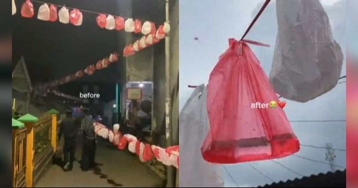 Semangat Menghias Jalan untuk Agustusan, Momen Umbul-Umbul Rusak Kena Hujan Ini Tak Sesuai Ekspektasi