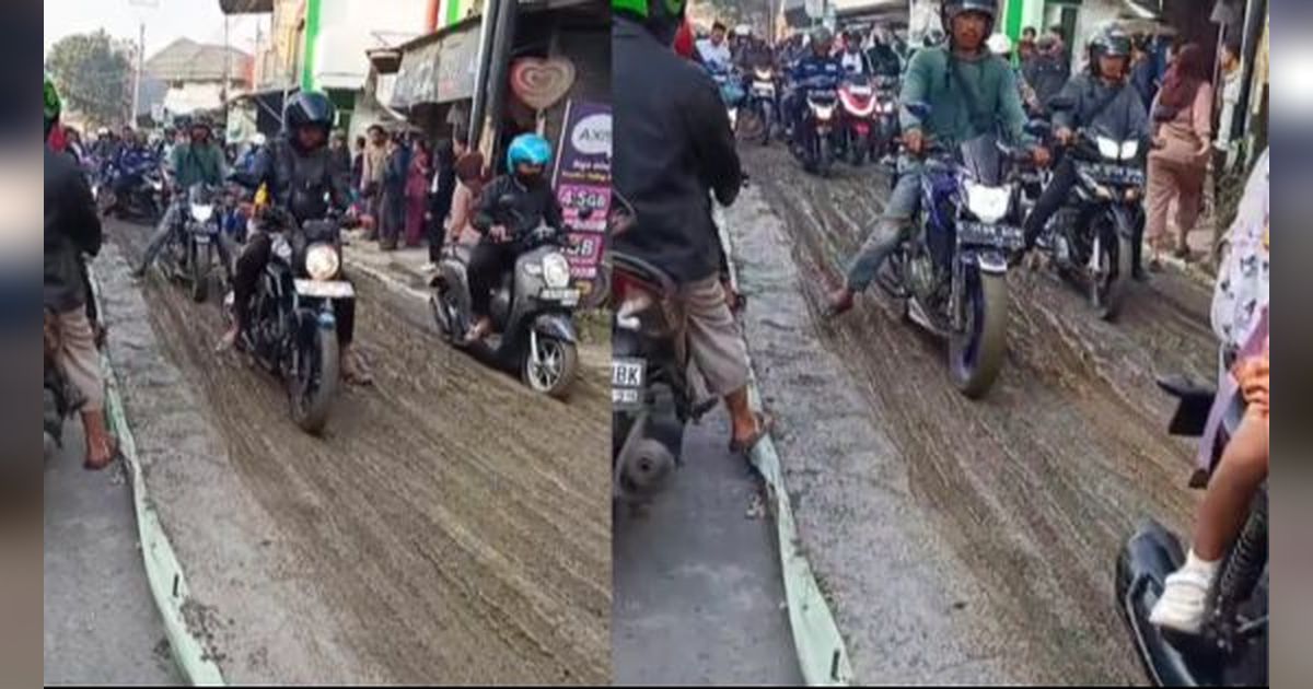 Viral Pengendara Motor Ramai-Ramai Melintas di Jalan yang Baru Dicor, Bikin Netizen Geram
