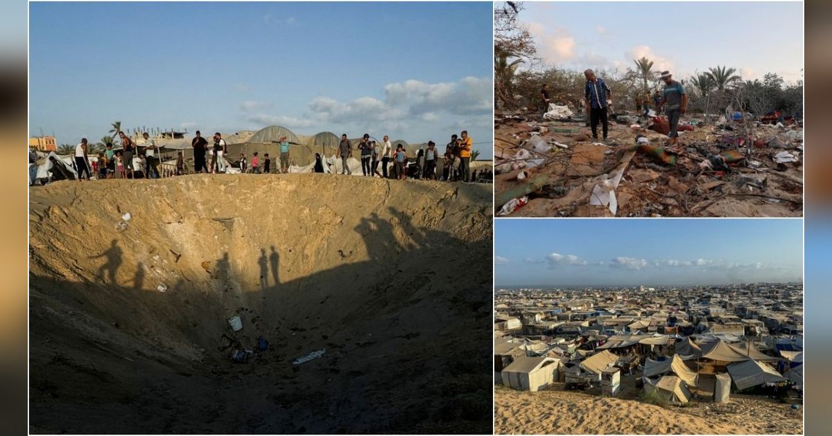 FOTO: Kamp Pengungsian Al Mawasi di Gaza Usai Serangan Brutal Israel dan Tewaskan 40 Warga Palestina, Kondisinya Hancur dan Ada Kawah Besar