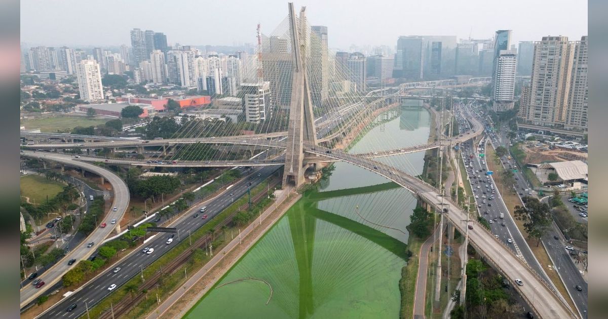 FOTO: Heboh Sungai Utama di Sao Paulo Brasil Tiba-Tiba Menghijau, Ternyata Ini Penyebabnya