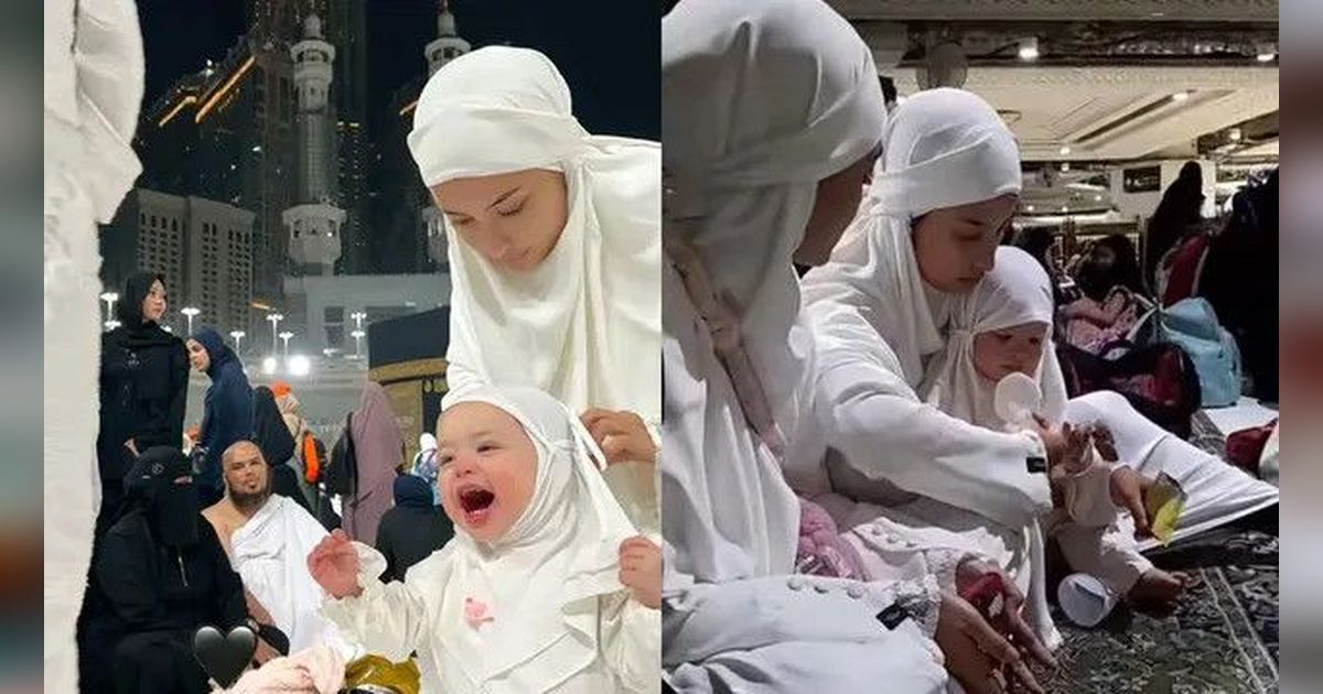 Potret Jennifer Coppen Umrah, Baby Kamari Sempat Tunjuk ke Atas Sambil Bilang 'Papa Dali' saat Tawaf