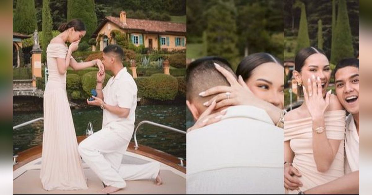 Momen Romantis! Al Ghazali Melamar Alyssa Daguise dengan Cincin Berlian Raksasa di Danau Como