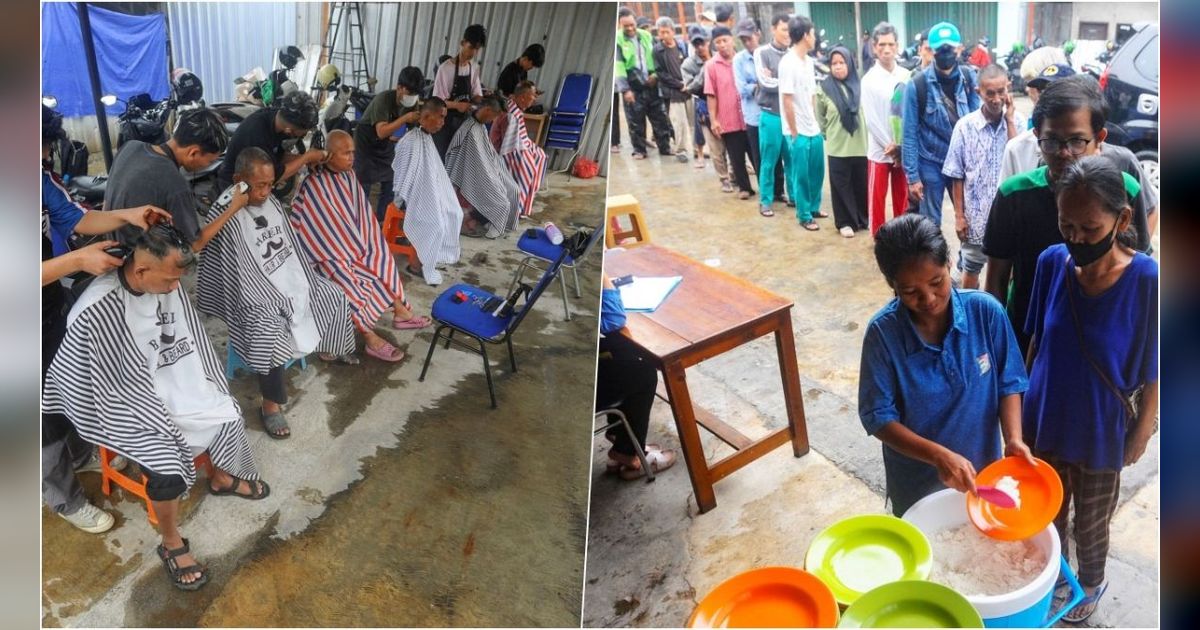 FOTO: Tak Pernah Sepi, Warga Ramai Datang ke Tempat Ini untuk Cukur Rambut dan Makan Gratis di Depok