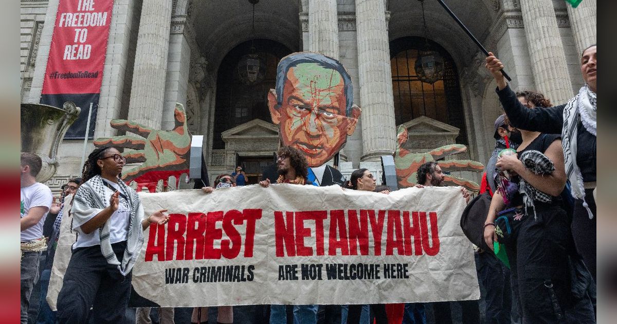 FOTO: Desak Benjamin Netanyahu Ditangkap, Massa Demonstran Geruduk Sidang Umum PBB di New York