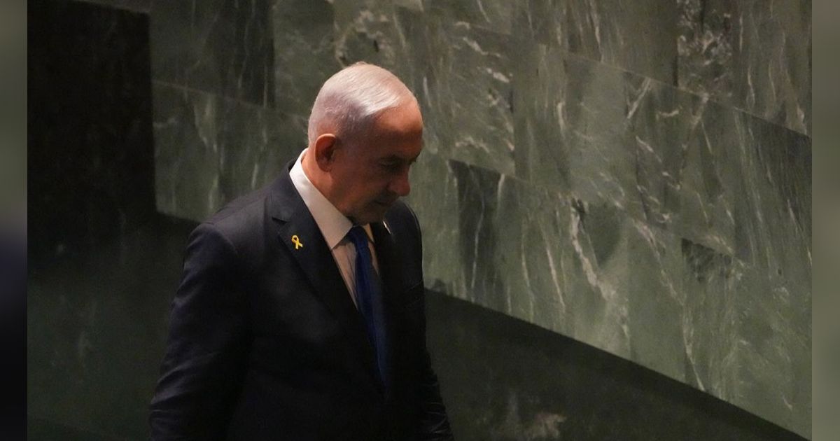 FOTO: Momen PM Israel Benjamin Netanyahu Pidato di Sidang Umum PBB Diwarnai Aksi Walk Out Sejumlah Negara