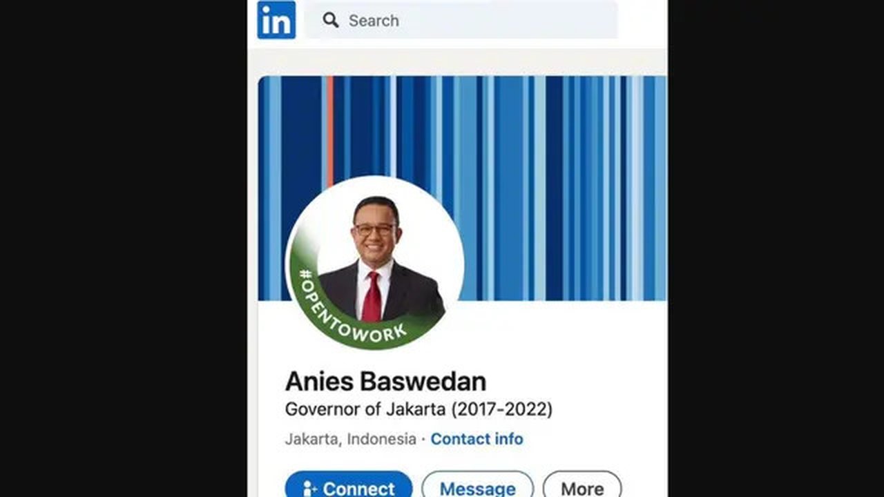 Anies Baswedah mengunggah foto di akun sosial media (sosmed) Instagram miliknya @aniesbaswedan. Dalam foto yang diunggah, Anies terihat '#OPENTOWORK' dari LinkedIn miliknya. (Instagram @an