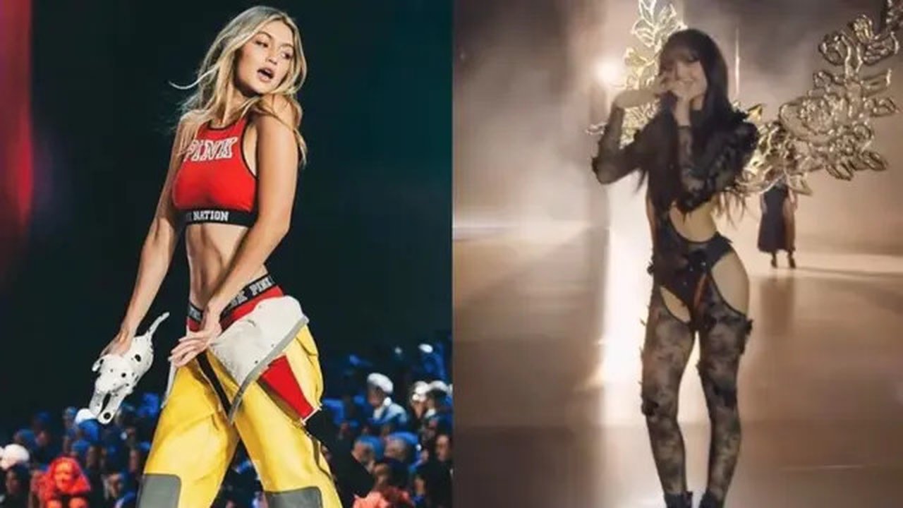 Adu gaya Lisa Blackpink dan Gigi Hadid di Runway Victoria's Secret. (Dok: IG @gigihadid dan X