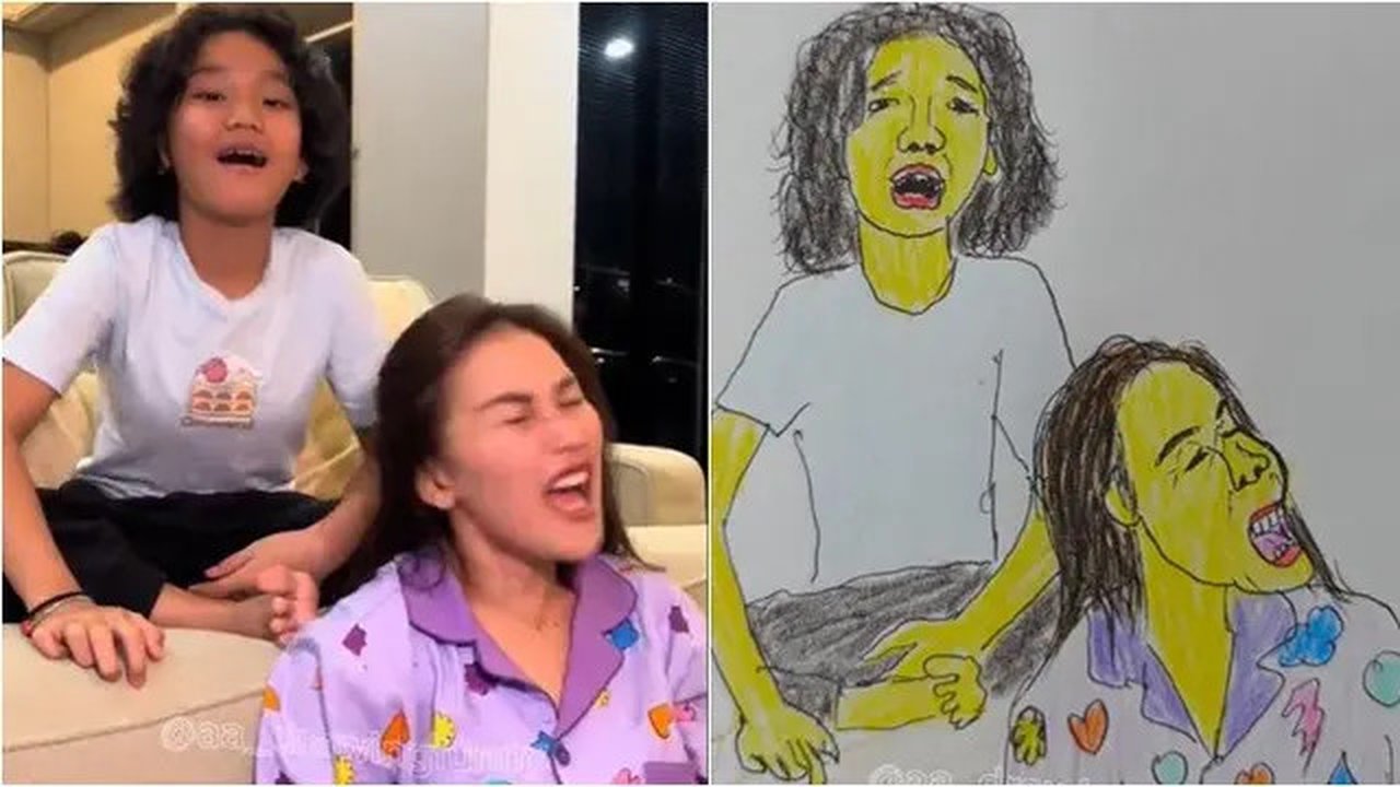 Ayu Ting Ting dan Bilqis digambar AA Drawing. (sumber: TikTok/@aa_drawingfunny)