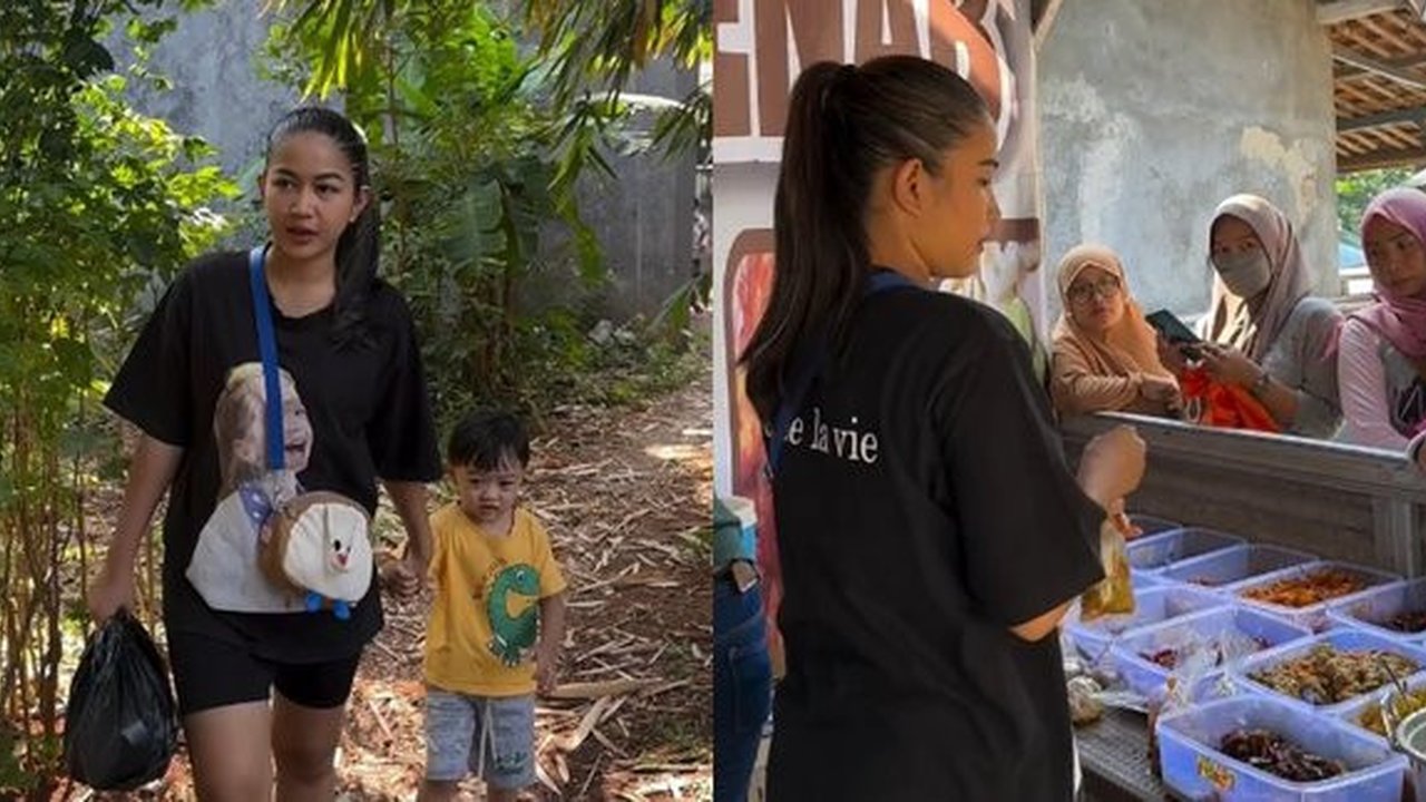 Buka Warung Makanan Sunda, Begini 7 Gaya Eriska Nakesya Istri Young Lex saat Jualan Layani Pembeli