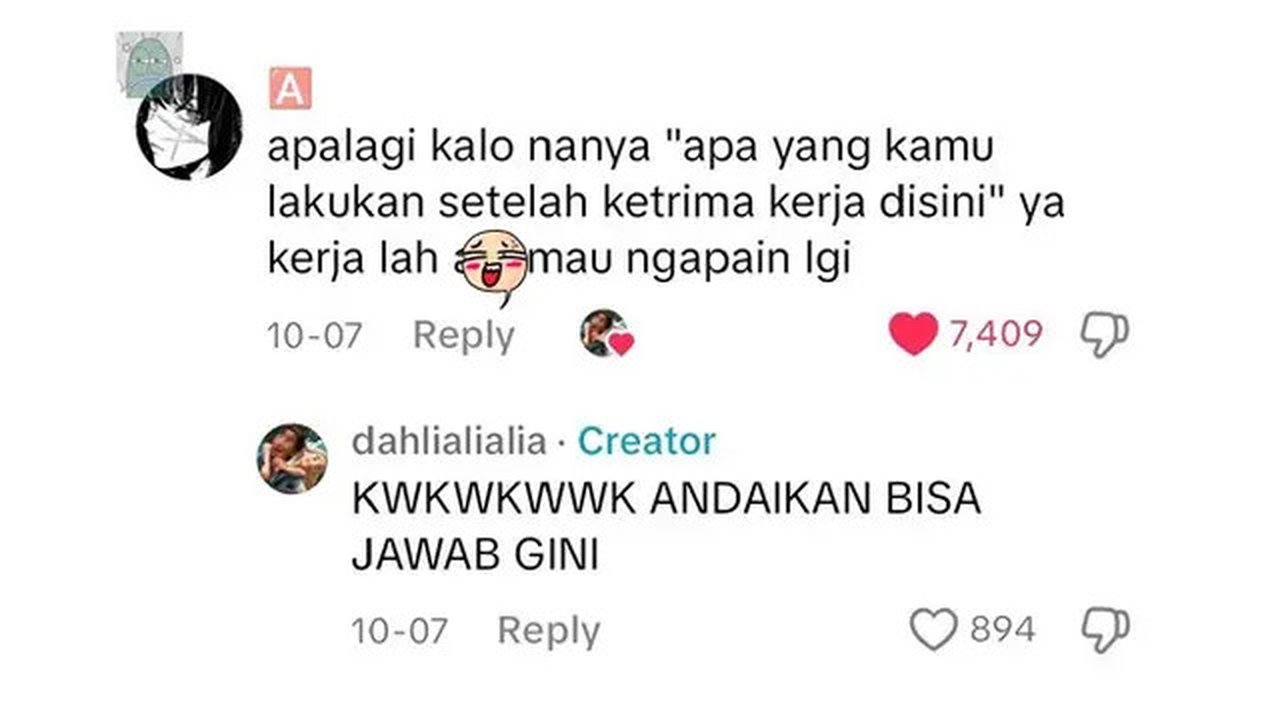 Jawaban Dalam Hati Netizen ketika Wawancara Kerja. (Sumber: X/@tanyarlfes)