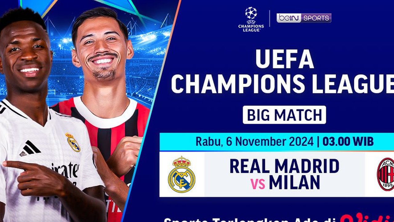 Siaran Langsung Liga Champions: Real Madrid vs AC Milan Matchweek 4 di Vidio Pekan Ini