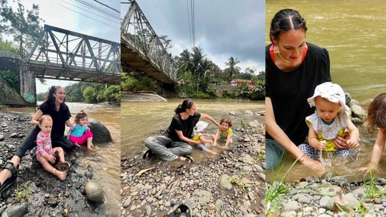 8 Potret Nadine Chandrawinata Ajak Djiwa dan Djala Main di Sungai, Pasir dan Air Sempat Masuk Mulut Saat Belajar Mengenal Alam