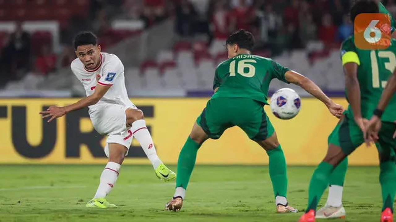 Gelandang Timnas Indonesia, Marselino Ferdinan, mencetak gol ke Gawang Arab Saudi pada matchday 6 Kualifikasi Piala Dunia 2026 Zona Asia di Stadion Utama Gelora Bung Karno (SUGBK), pa