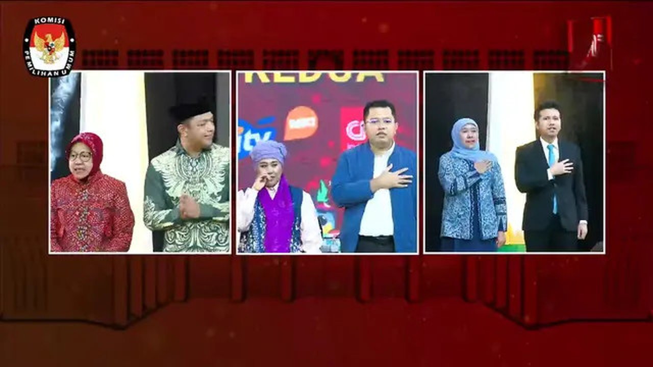 Debat Pilkada Jatim 2024 antara Luluk-Lukman, Khofifah-Emil, dan Risma-Gus Hans. (Foto: Youtube KPU Jawa Timur)