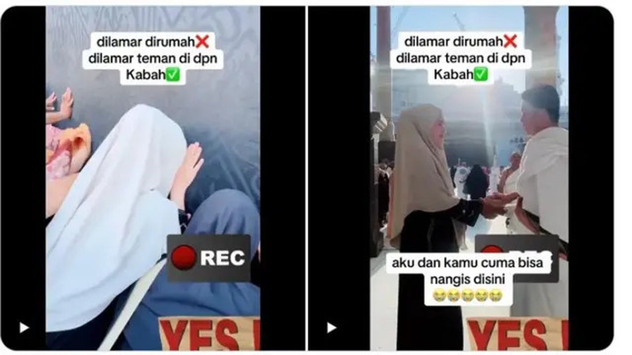Wanita Dilamar Temannya di Depan Kakbah Saat Umrah Malah Ramai Dihujat.  foto: Twitter (X) @kegblgnunfaedh