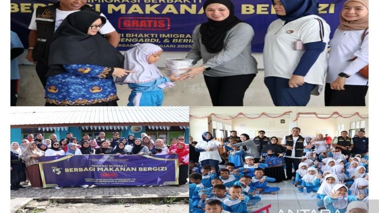 Kantor Imigrasi Banjarmasin merayakan Hari Bhakti Imigrasi ke-75 dengan berbagi 300 porsi makanan bergizi ke SDN 3 Landasan Ulin Utara, Banjarbaru, Kalimantan Selatan, sebagai bentuk dukungan terhadap program Makan Bergizi Gratis.