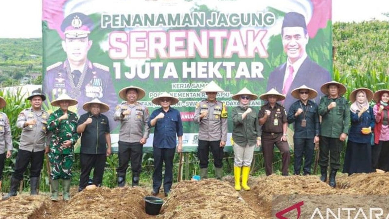 Forkopimda Kabupaten Sukabumi menanam jagung di lahan seluas 70 hektare di Kecamatan Caringin sebagai upaya mendukung program swasembada pangan nasional tahun 2025.
