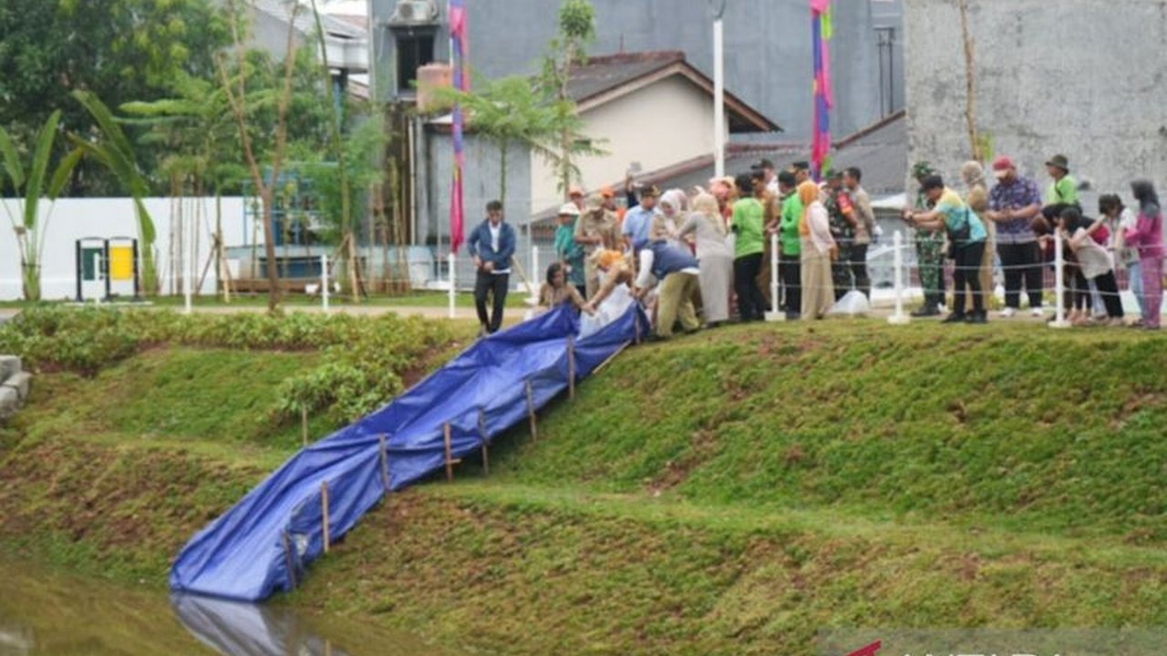 Pemerintah Kota Jakarta Timur menebar 5.000 bibit ikan nila di Embung Koco, Cipayung, sebagai upaya pemenuhan gizi warga sekitar dan bagian dari pengembangan Taman Setu Biru yang baru diresmikan.