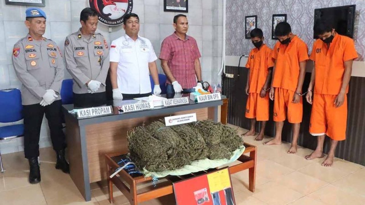 Polres Langsa berhasil menangkap tiga pengedar ganja seberat 10 kg di Langsa, Aceh, berkat informasi dari masyarakat, menyelamatkan ribuan potensi pengguna.