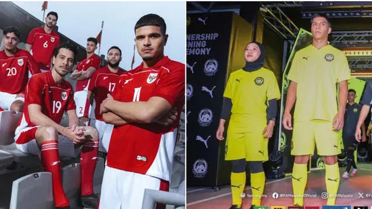 Jersey baru Timnas Indonesia vs Malaysia. (dok. Instagram @erspo.official @famalaysia)