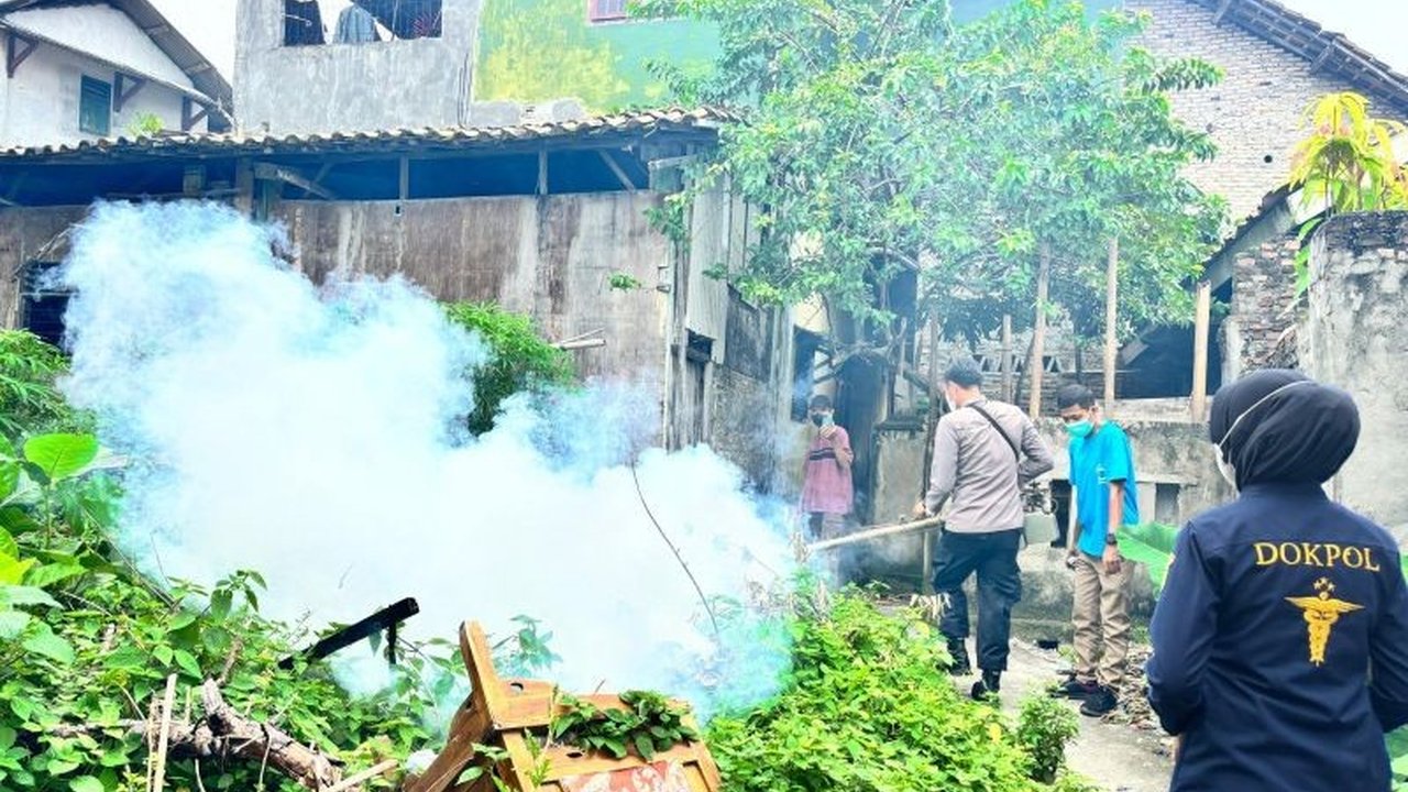 Polres Lampung Selatan berkolaborasi dengan Puskesmas Way Urang melakukan fogging di Desa Bumi Agung dan Desa Pematang, Kecamatan Kalianda, untuk mencegah penyebaran penyakit Demam Berdarah Dengue (DBD) di tengah musim hujan.