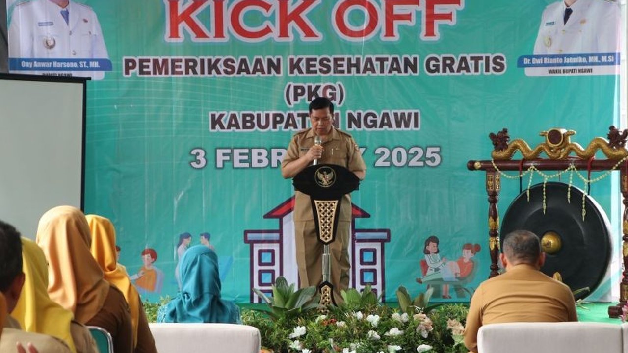Dinas Kesehatan Ngawi mulai Februari 2025 menyelenggarakan program Pemeriksaan Kesehatan Gratis (PKG) di seluruh puskesmas, menyediakan akses mudah bagi masyarakat untuk deteksi dini berbagai penyakit.