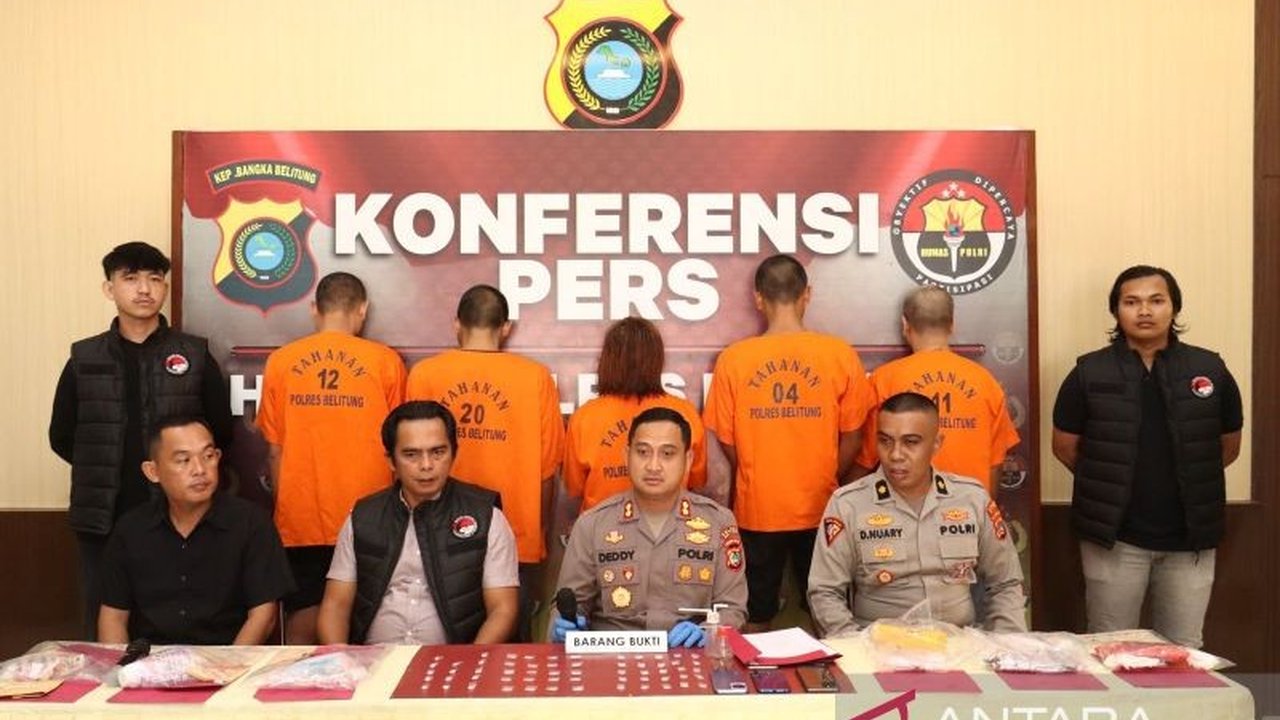 Polres Belitung berhasil mengungkap lima kasus peredaran narkotika dengan mengamankan 34,79 gram sabu dan lima tersangka selama Operasi Antik Menumbing 2025 pada Januari 2025.