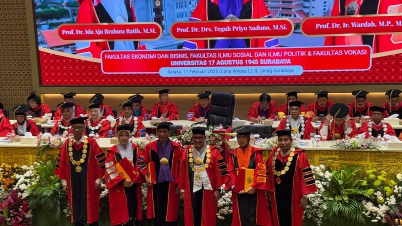 Universitas 17 Agustus 1945 (Untag) Surabaya resmi mengukuhkan tiga guru besar baru pada Selasa, 11 Juli 2023, menambah jumlah total guru besar menjadi 25 dan memperkuat kontribusi akademik di berbagai bidang ilmu.