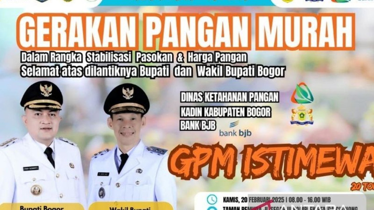 Pemerintah Kabupaten Bogor menggelar pasar pangan murah dengan menyediakan 20 ton sembako bersubsidi untuk menyambut kepemimpinan Bupati dan Wakil Bupati Bogor yang baru dilantik.