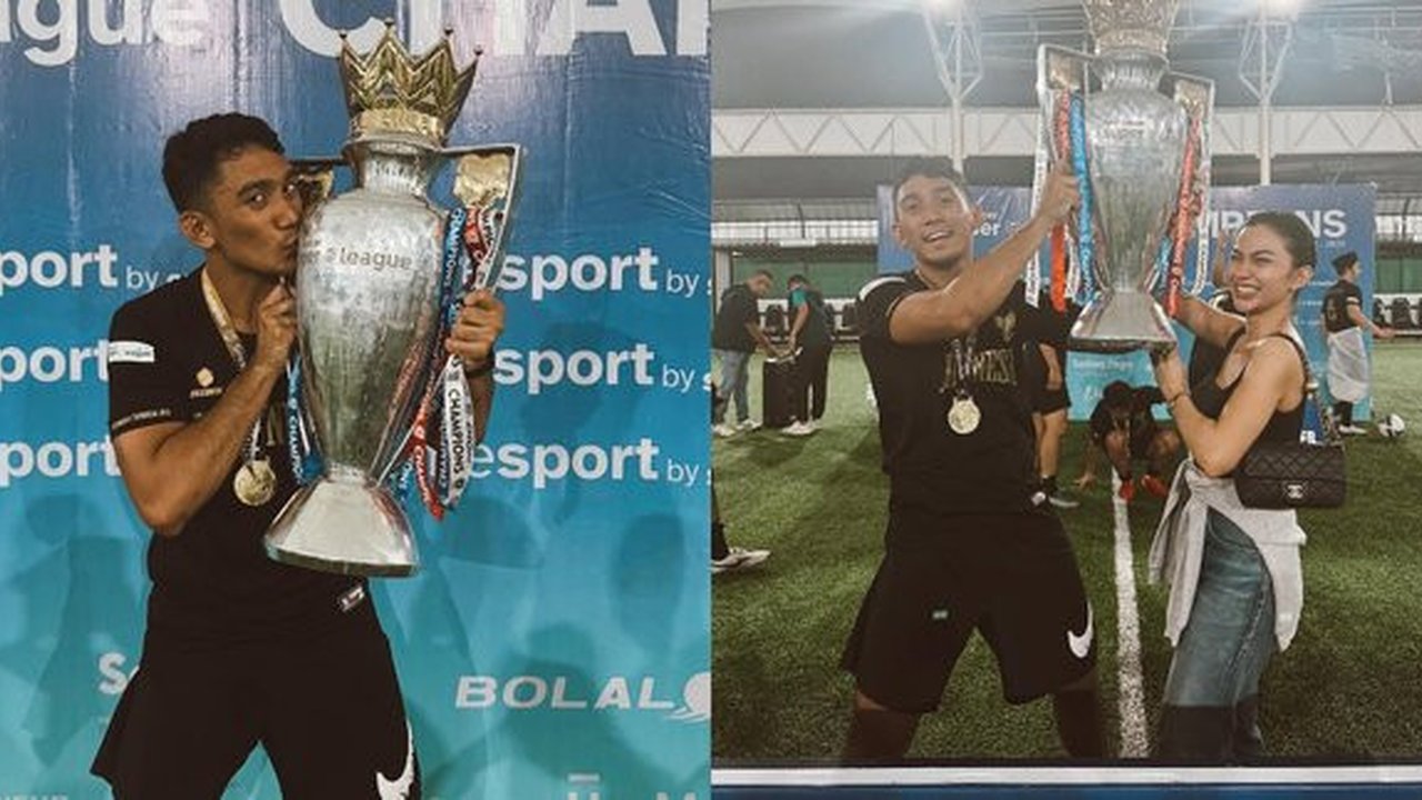 Potret Ariel Tatum Ikut Angkat Piala Kemenangan Daffa Wardhana saat Tanding Bola: Congratulations champpp