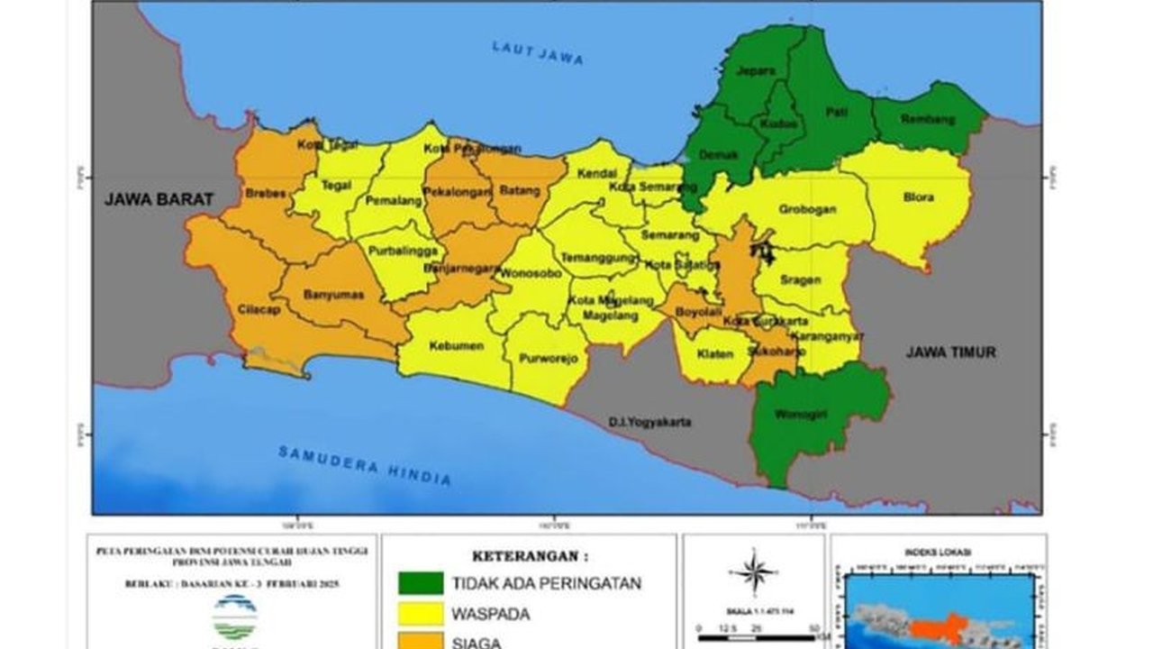 Sembilan Wilayah Jateng Siaga Curah Hujan Tinggi, BMKG Imbau Kewaspadaan
