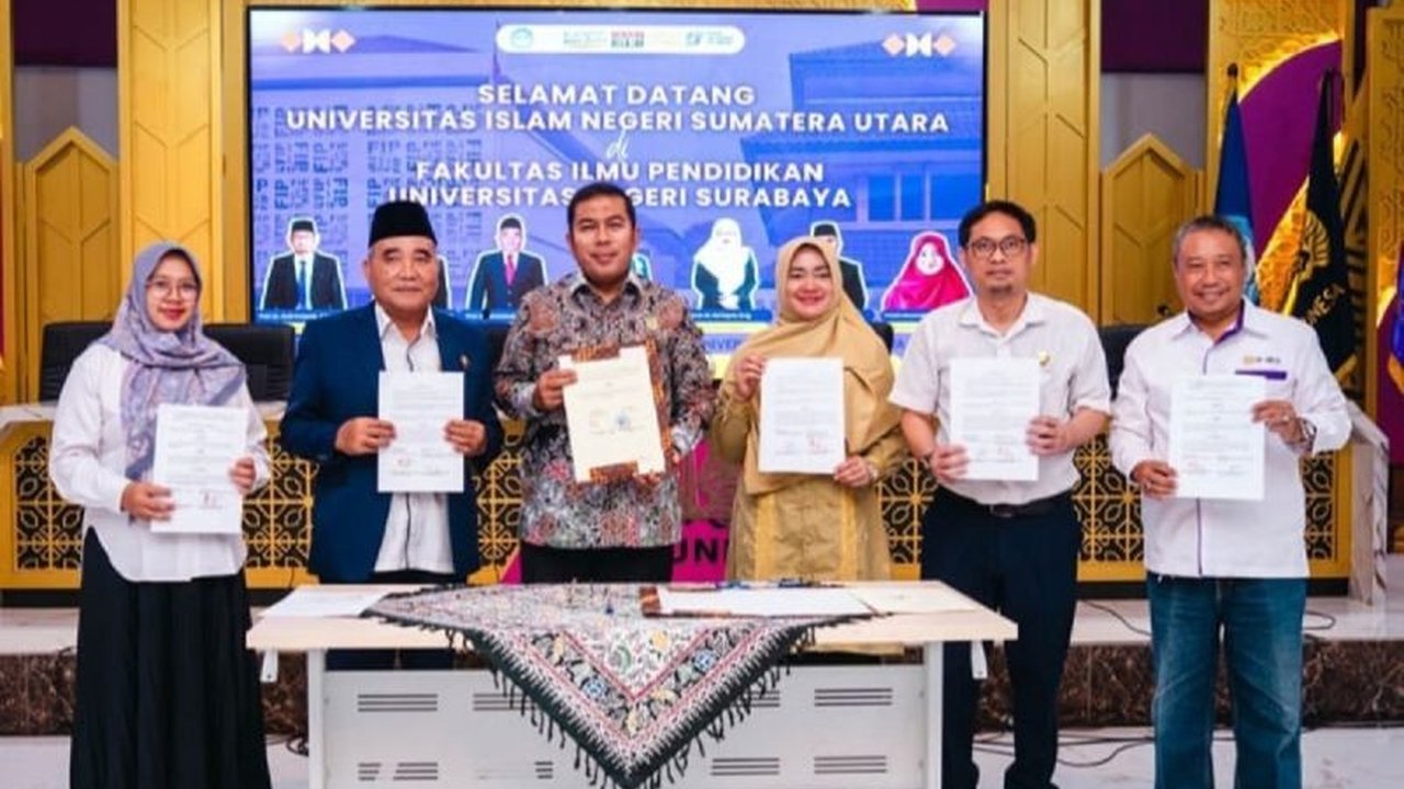UINSU Medan dan UNESA Surabaya resmi menjalin kerja sama untuk meningkatkan kualitas pendidikan, khususnya pengembangan program magister dan doktor Teknologi Pendidikan dengan integrasi kecerdasan buatan.