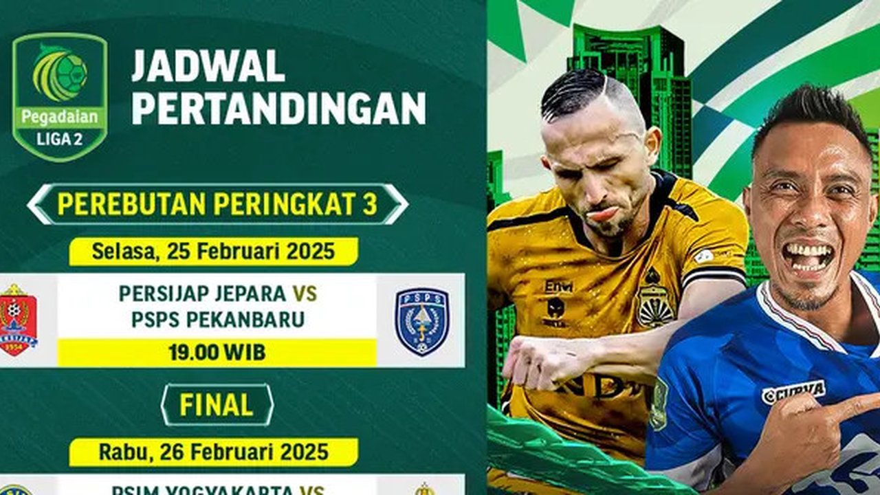 Dapatkan jadwal live streaming Pegadaian Liga 2 2024/25 pada babak 3rd place dan final di Vidio. Saksikan perjuangan dari tim-tim Pegadaian Liga 2 untuk bisa melaju promosi ke BRI Liga 1 musi