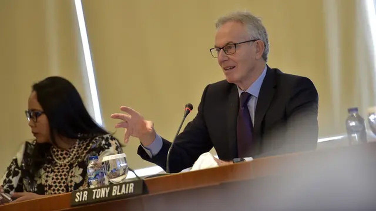 Sir Tony Blair di Kantor Kementerian Perdagangan, Jakarta, Jumat, 21 Juli 2023.