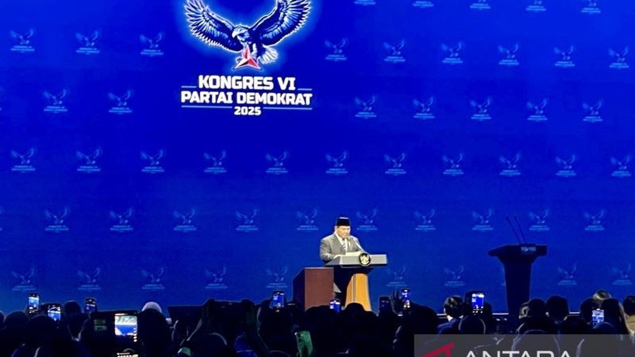 Presiden Prabowo Subianto menyampaikan belasungkawa atas meninggalnya Renville Antonio, Bendahara Umum Partai Demokrat, dalam pidato penutupan Kongres VI Partai Demokrat.