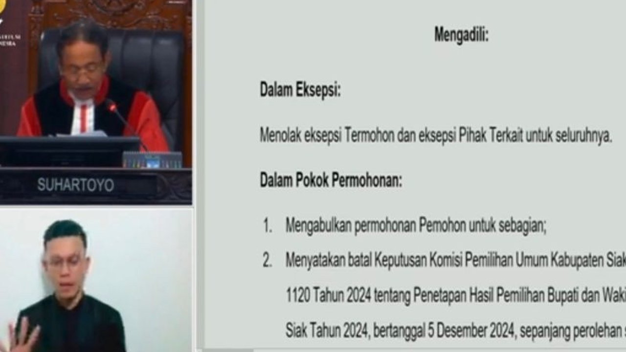 Mahkamah Konstitusi (MK) memerintahkan Pemungutan Suara Ulang (PSU) Pilkada Siak 2024 di tiga TPS; KPU Siak menunggu instruksi teknis dari KPU RI.