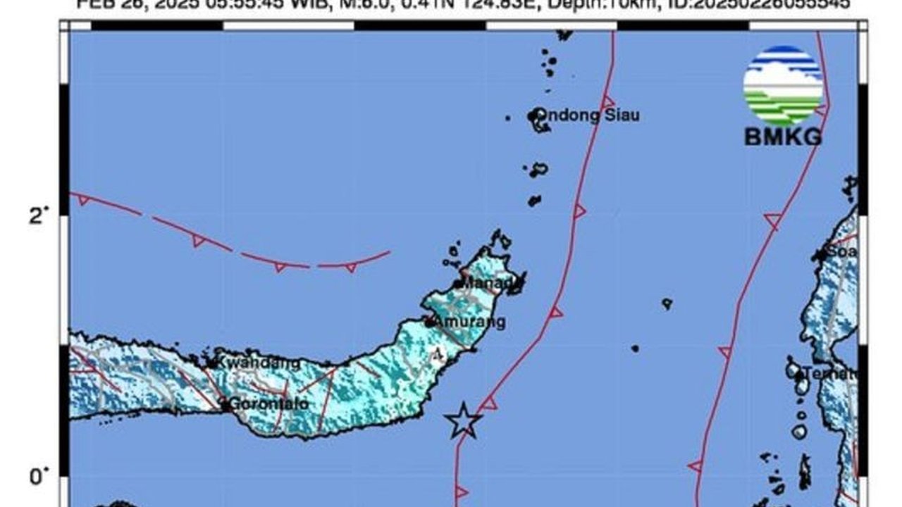 Gempa bumi tektonik berkekuatan 6,1 magnitudo mengguncang Tutuyan, Sulawesi Utara, akibat subduksi Sangihe; BMKG memastikan gempa tidak berpotensi tsunami.
