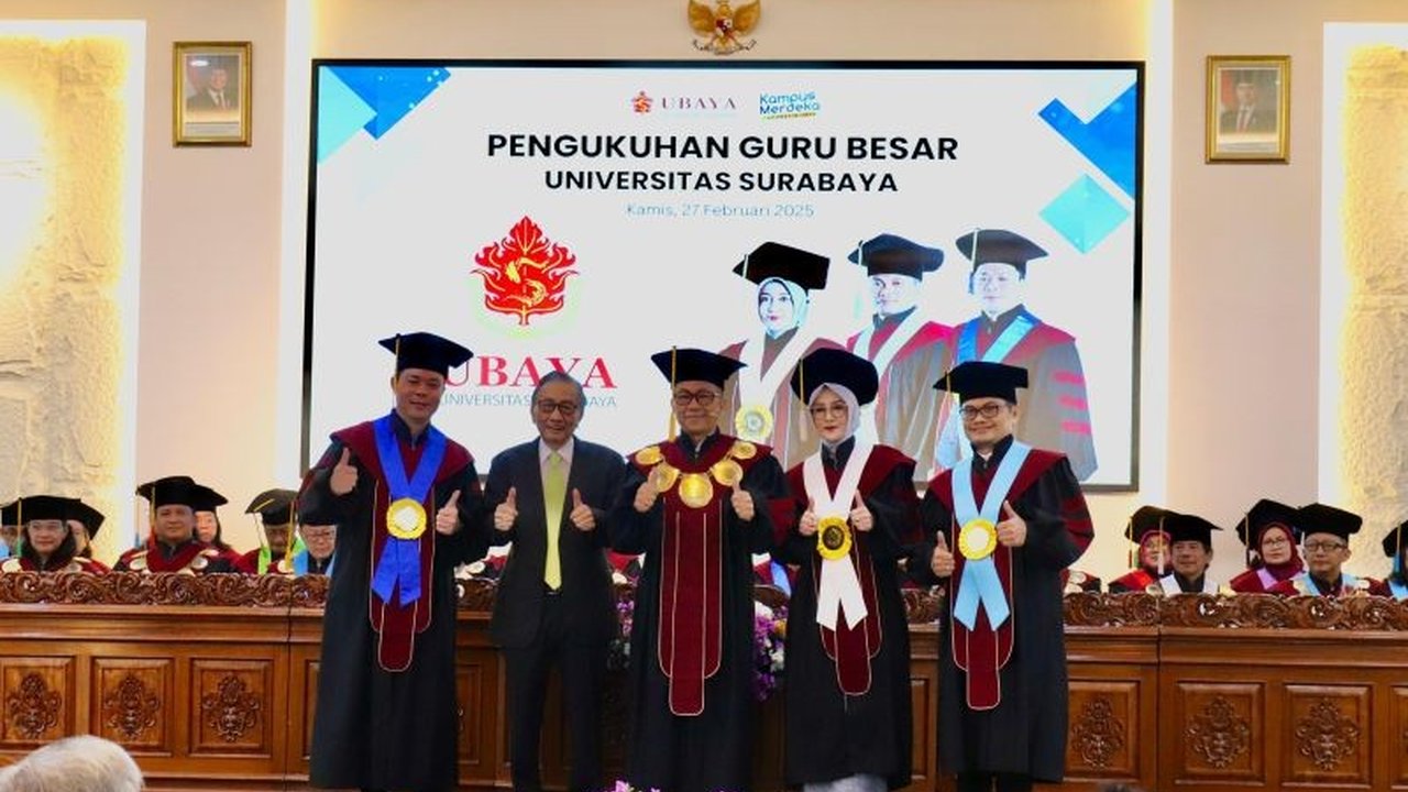 Universitas Surabaya (Ubaya) kukuhkan tiga guru besar baru di bidang teknik, bisnis digital, dan farmasi untuk memperkuat riset dan inovasi, mendukung SDGs dan mengatasi tantangan kesehatan seperti kanker payudara.
