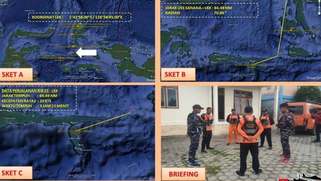 Tujuh penumpang longboat hilang kontak di perairan antara Halmahera Selatan dan Kepulauan Sula, Maluku Utara; operasi pencarian melibatkan berbagai instansi dan masyarakat setempat masih terus dilakukan.