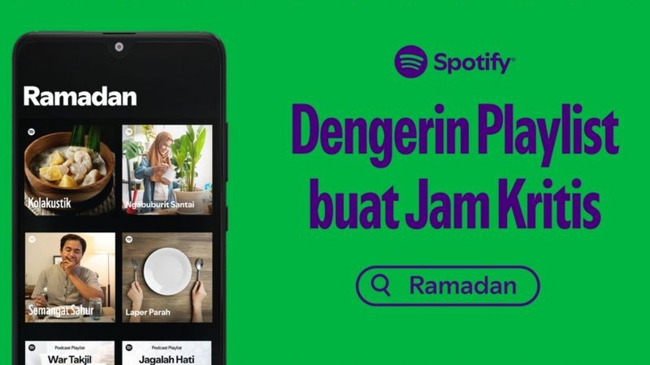 Spotify merilis berbagai playlist musik dan podcast spesial Ramadhan 2024 untuk menemani aktivitas berpuasa, mulai dari sahur hingga berbuka, dengan pilihan konten yang beragam.
