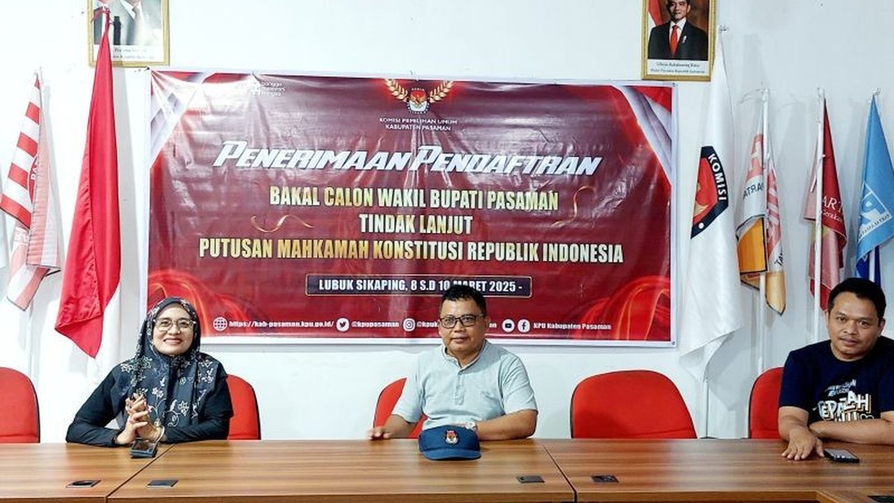 KPU Kabupaten Pasaman membuka pendaftaran bakal calon wakil bupati untuk Pemungutan Suara Ulang (PSU) Pilkada 2024 setelah calon wakil bupati sebelumnya didiskualifikasi oleh Mahkamah Konstitusi.